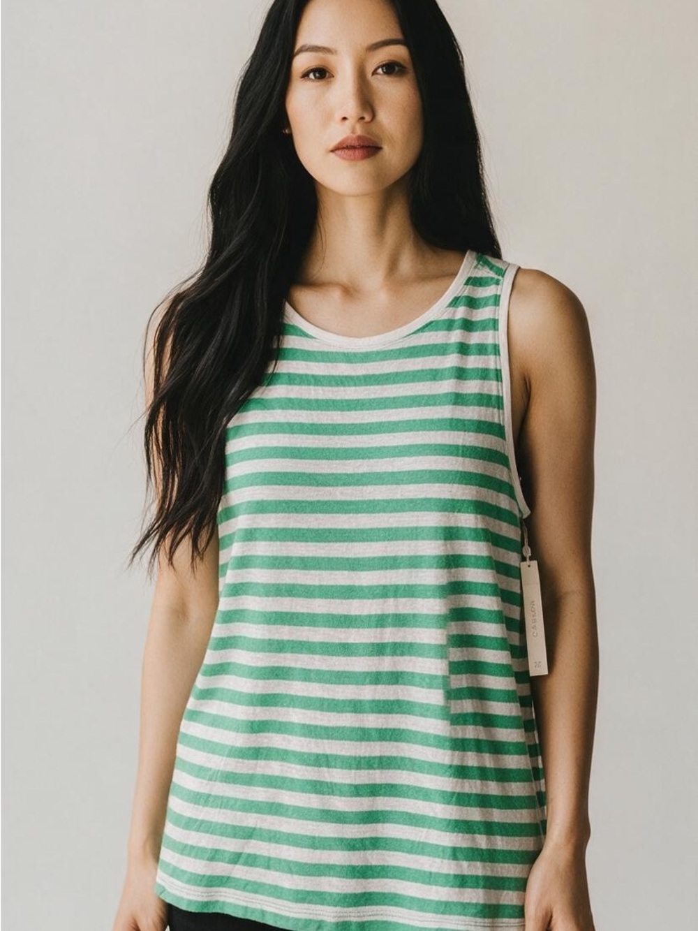Women's Caslon Green and White Striped Tank Top Size Small